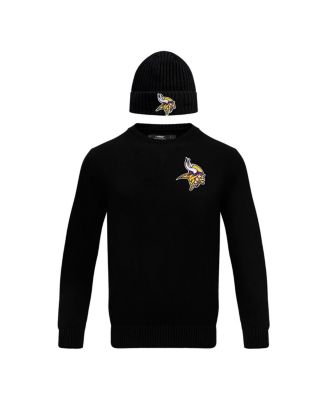 Men's Black Minnesota Vikings Crewneck Pullover Sweater and Cuffed Knit Hat Box Gift Set