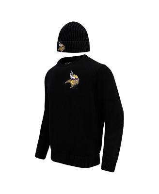 Men's Black Minnesota Vikings Crewneck Pullover Sweater and Cuffed Knit Hat Box Gift Set