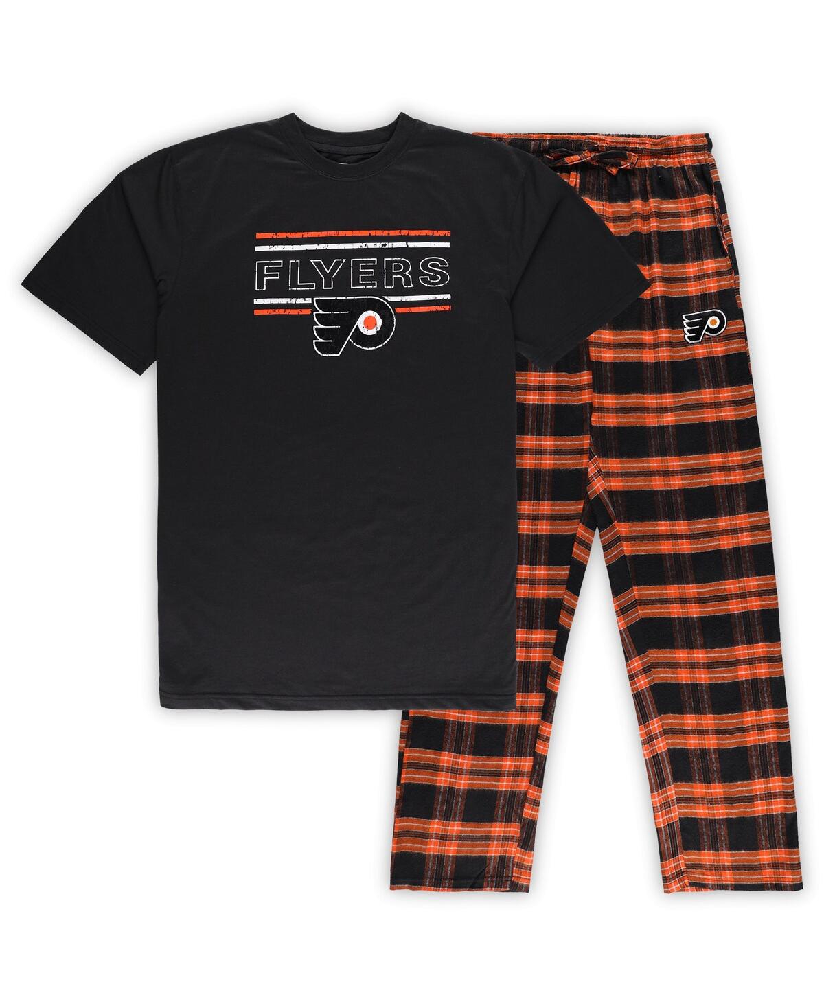 Men's Black, Orange Distressed Philadelphia Flyers Big and Tall T-shirt and Pajama Pants Sleep Set - Black, Orange