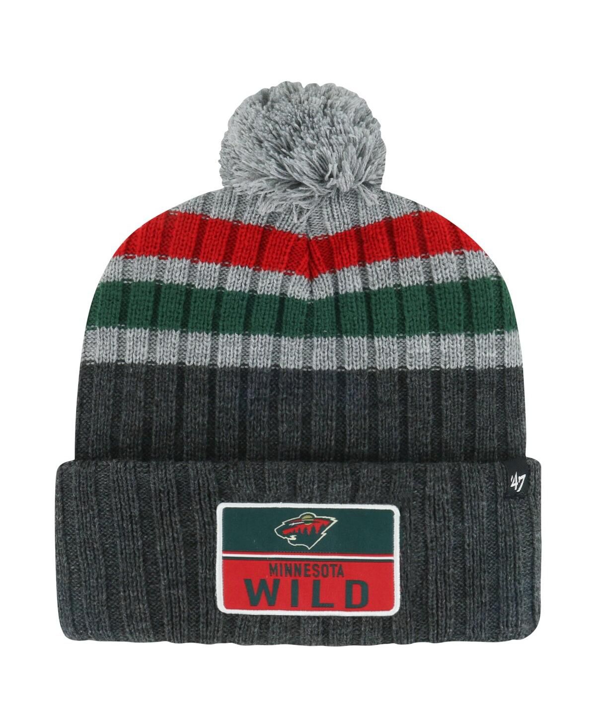 Мужская серая вязаная шапка Minnesota Wild Stack с манжетами и помпоном