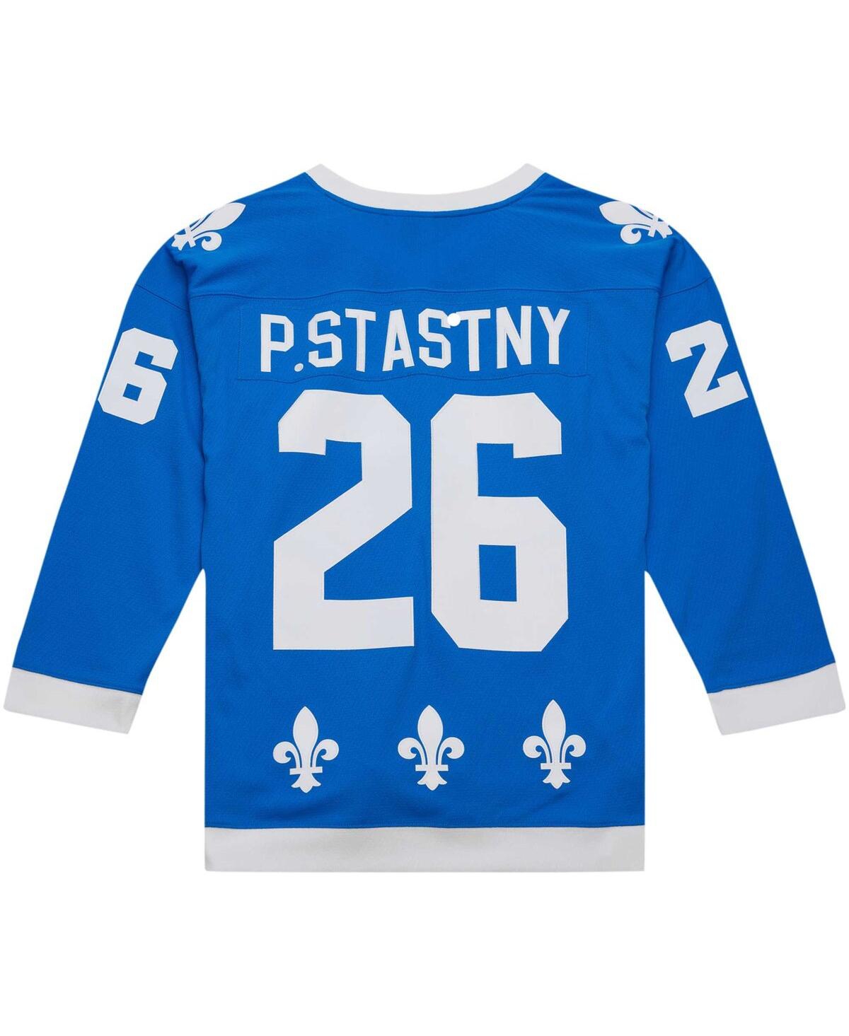 Men's Mitchell & Ness Peter StastnyDistressed Quebec Nordiques Vintage-Like Hockey 1980/81Line Player Jersey - Blue