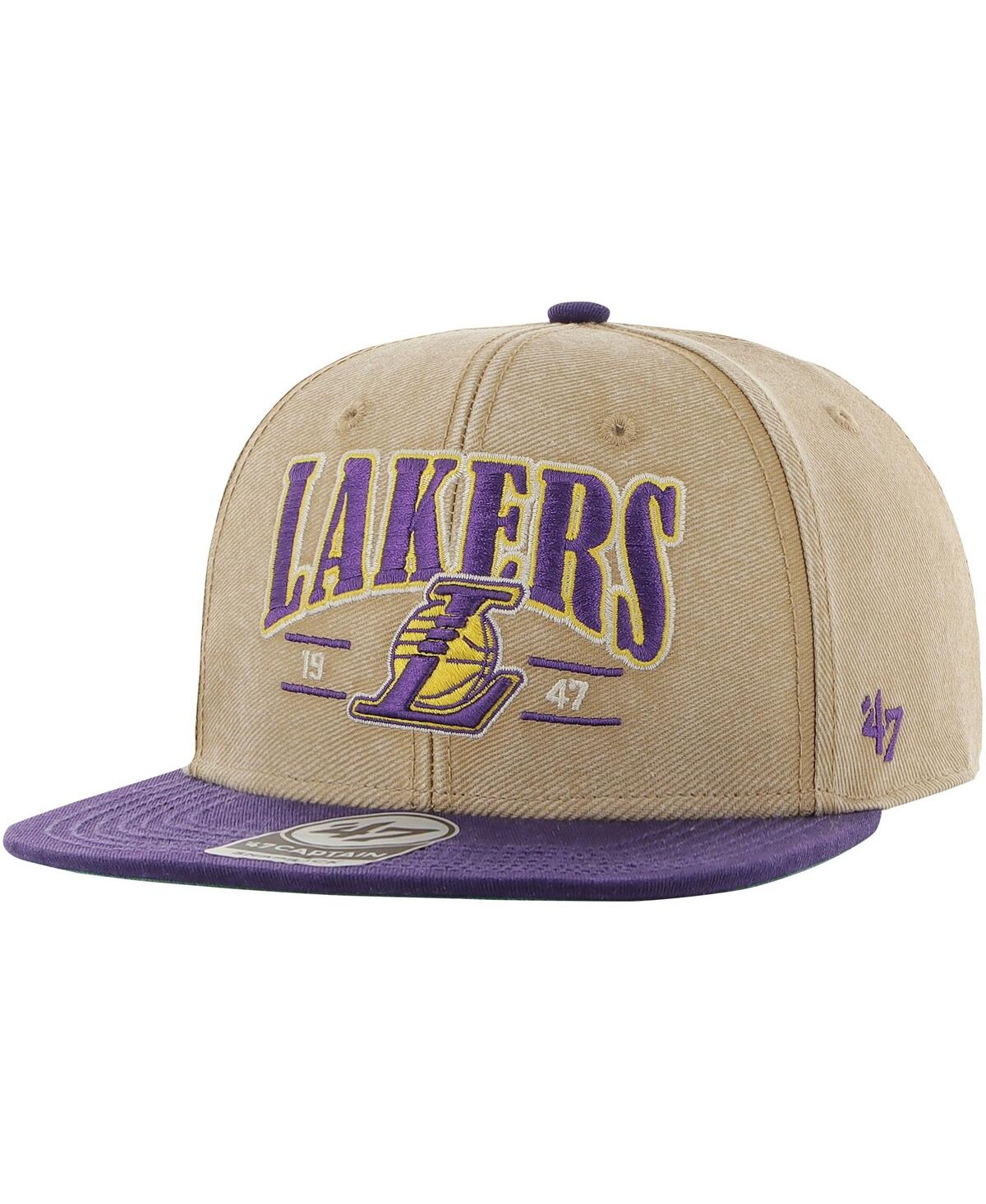 47 Brand Men's ' Khaki, Purple Distressed Los Angeles Lakers Chilmark Captain Snapback Hat In Multi