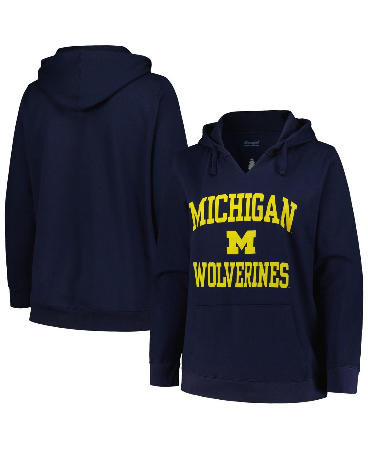 Women's Champion Navy Michigan Wolverines Plus Size Heart & Soul Notch Neck Pullover Hoodie - Navy