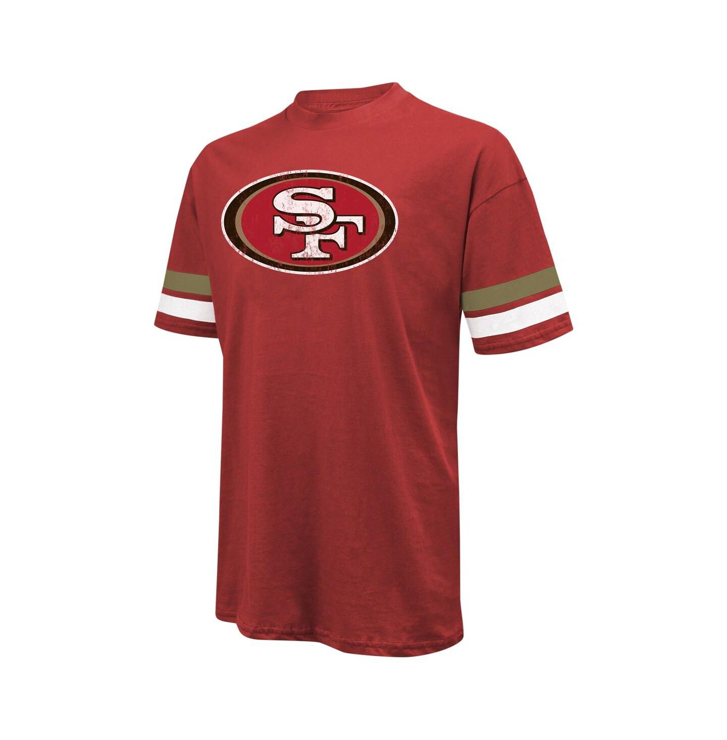 Мужская футболка Majestic Threads Nick Bosa Scarlet Distressed San Francisco 49ers Name and Number Oversize Fit — фото 3