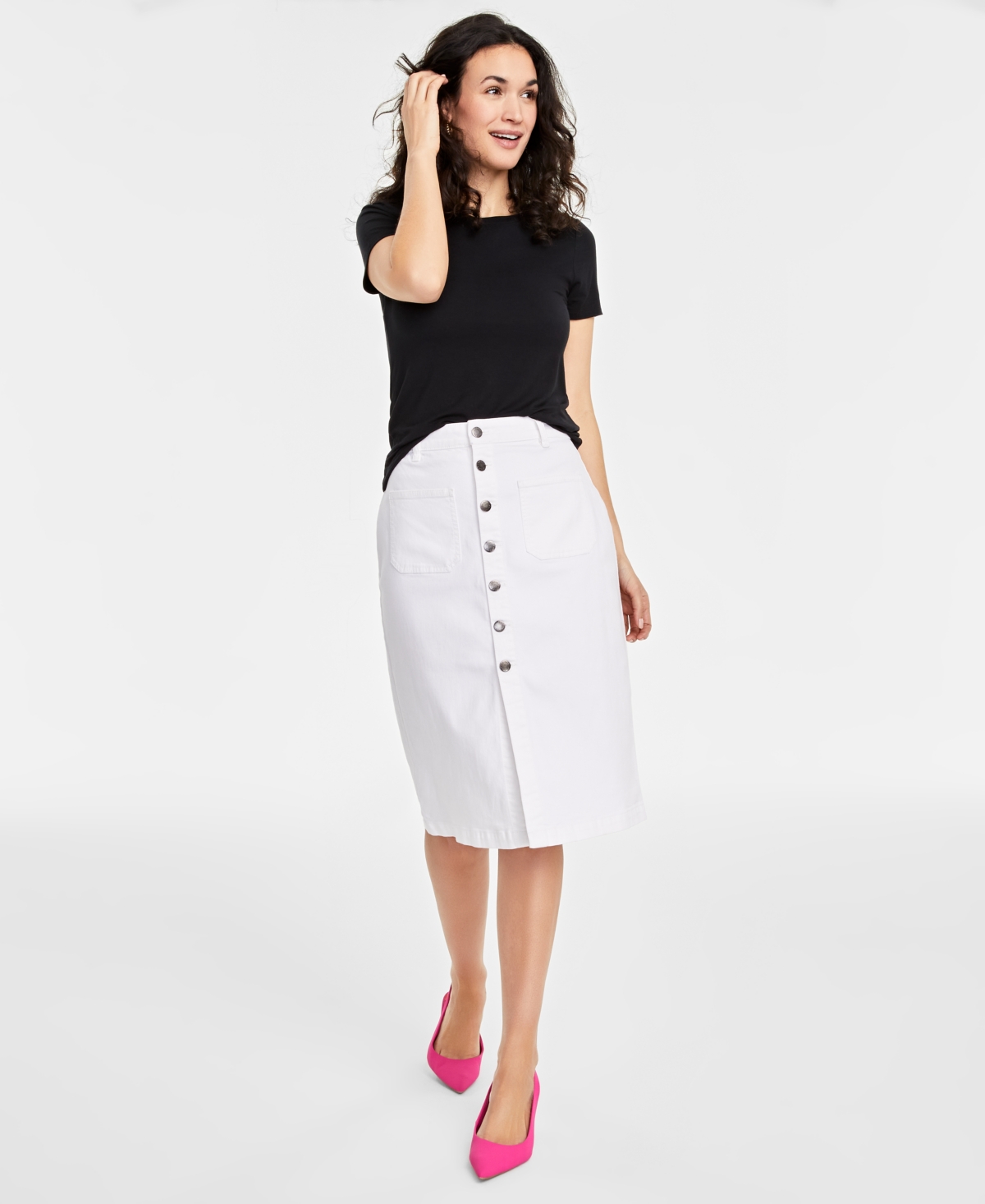 On 34th Women's Patch Pocket Denim Skirt, Created For Macy's In Bright White