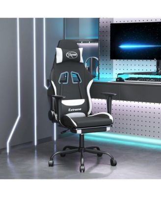 Gaming Chair with Footrest Black and White Fabric