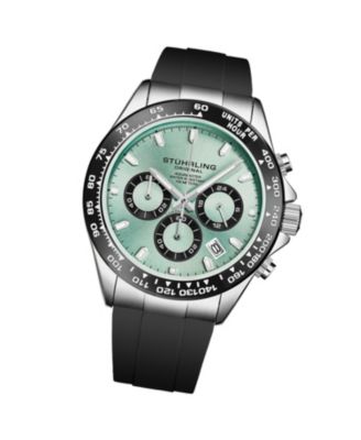 4050 Men's Quartz Chronograph, Alloy Silver Case, Green Dial, Black Bezel,black rubber strap Watch