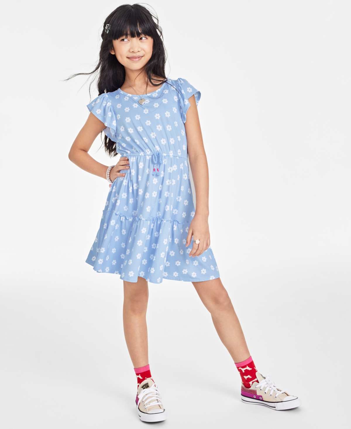 Shop Epic Threads Big Girls Love Flower Printed Tiered Dress, Created For Macy's In Blue Topaz