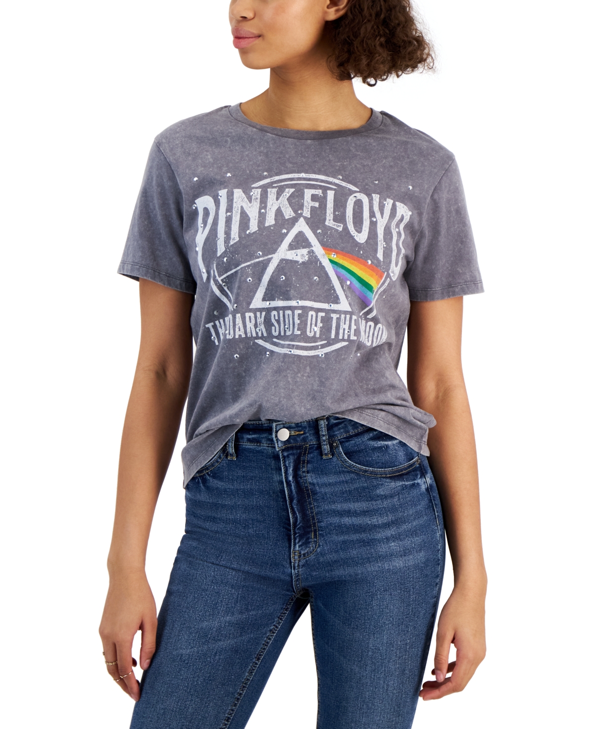 Love Tribe Juniors' Pink Floyd Graphic-print Tee In Smoked Pearl