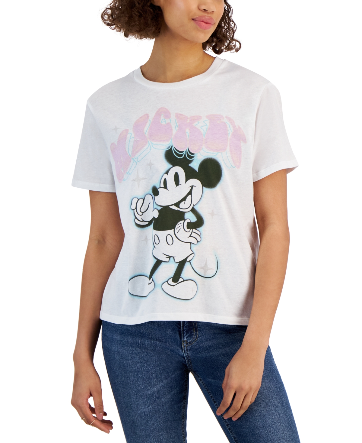 Disney Juniors' Trippy Mickey Graphic-print Tee In White