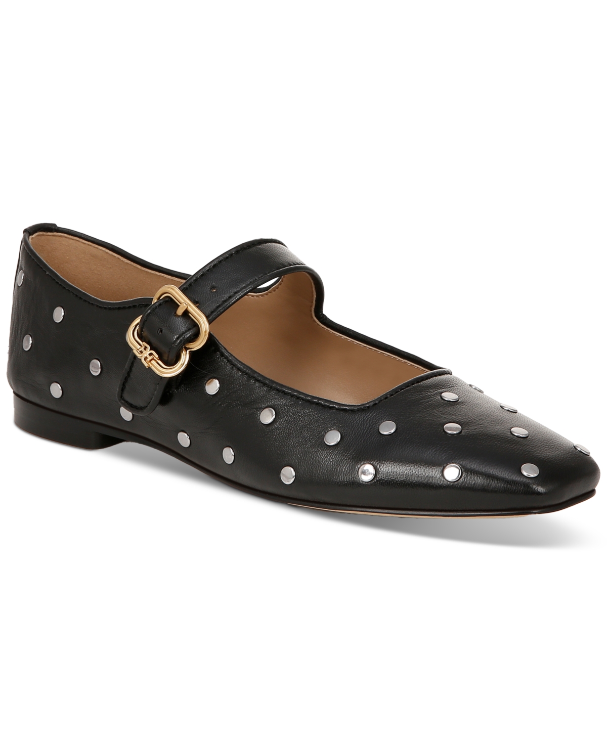 Sam Edelman Michaela Stud Mary Jane Flat Black Leather In Black