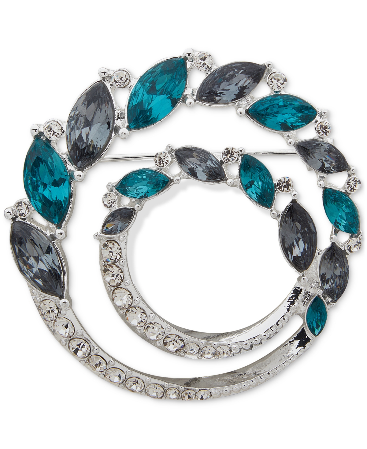 Shop Anne Klein Silver-tone Crystal & Stone Double Circle Pin In Multi