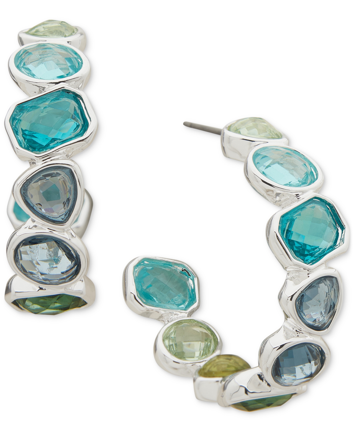 Shop Anne Klein Silver-tone Crystal Bezel Set C Hoop Earrings In Multi