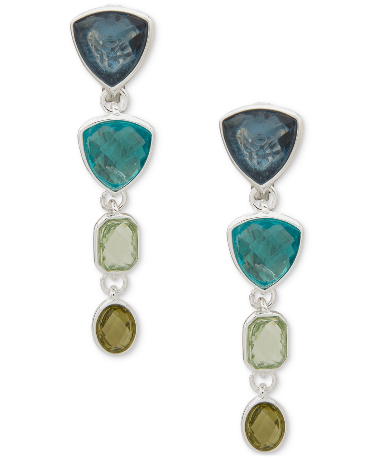 Shop Anne Klein Silver-tone Colored Stone Clip-on Linear Drop Earrings In Multi