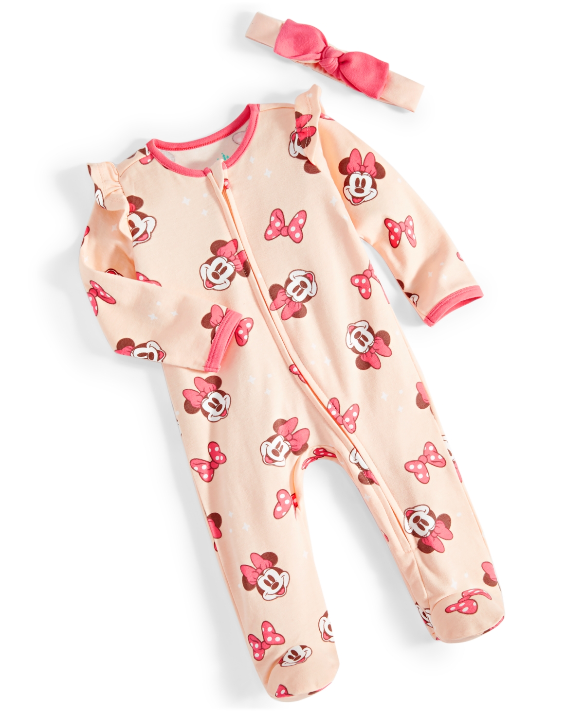 Shop Disney Baby Girls Minnie Mouse Footed Coverall & Headband, 2 Piece Set In Orange