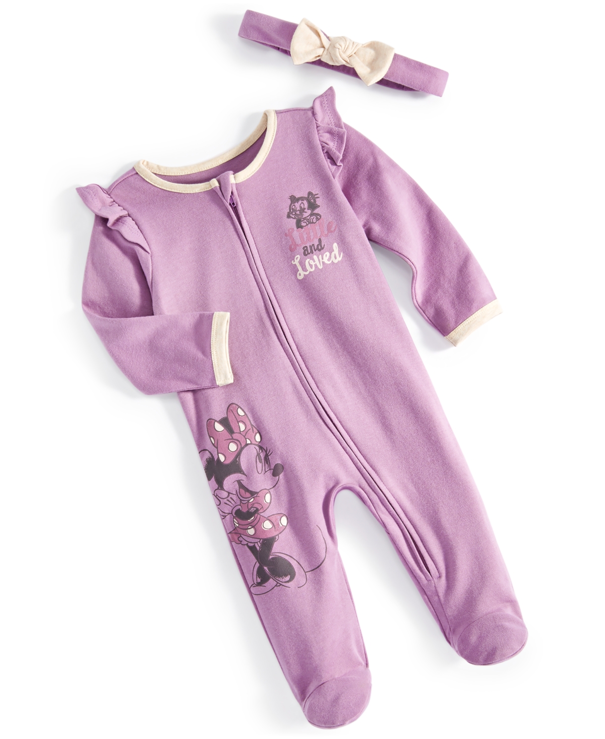 Shop Disney Baby Girls Minnie Mouse Footed Coverall & Headband, 2 Piece Set In Purple