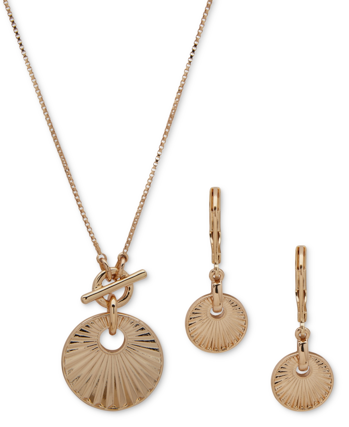 Shop Anne Klein Gold-tone Scalloped Pendant Necklace & Drop Earrings Set