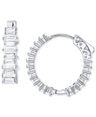 Macy's - Cubic Zirconia Baguette Small Hoop Earrings in Sterling Silver, 0.79"