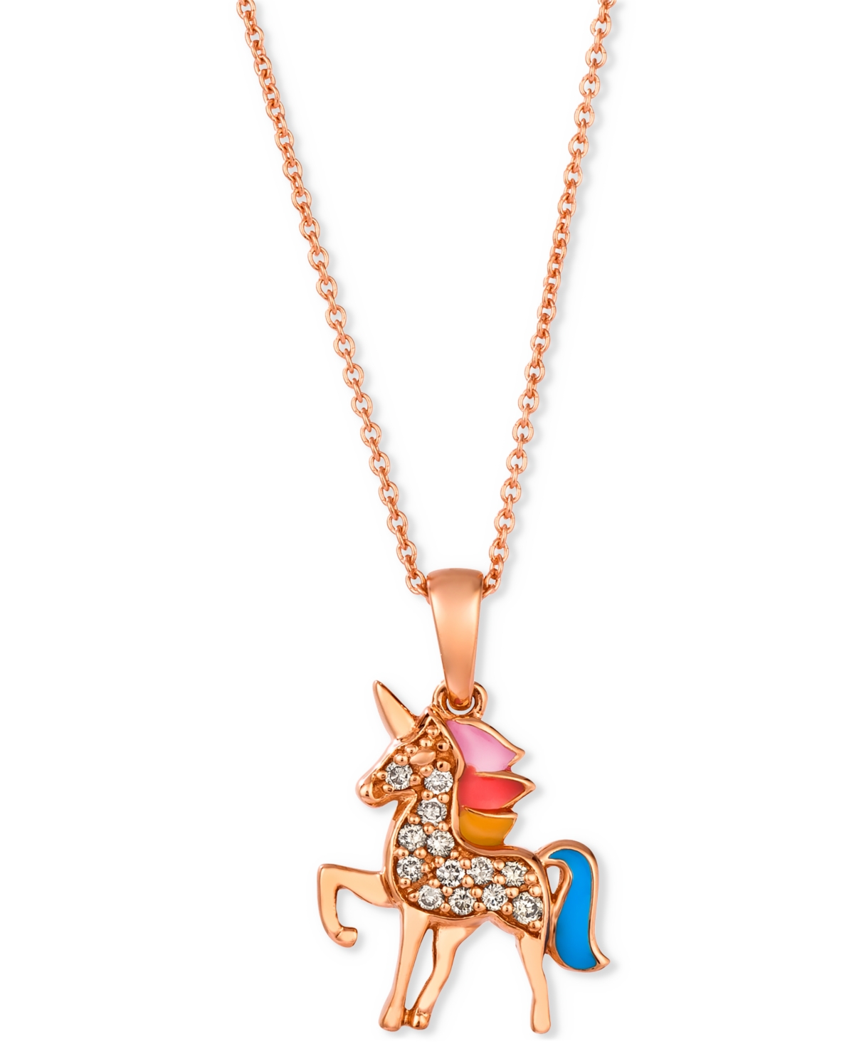 Le Vian Nude Diamond (1/10 Ct. T.w.) & Enamel Unicorn Adjustable 20" Pendant Necklace In 14k Gold In K Strawberry Gold Pendant