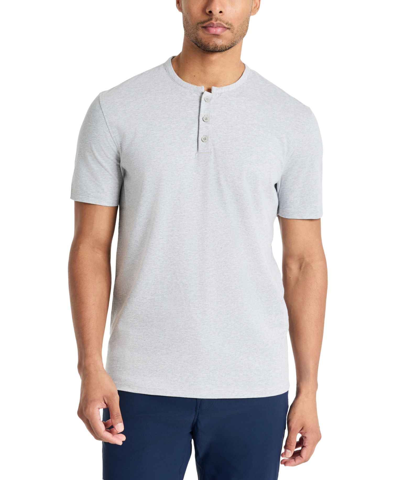 Men's 4-Way Stretch Heathered Stand-Collar Piqu&eacute; Henley