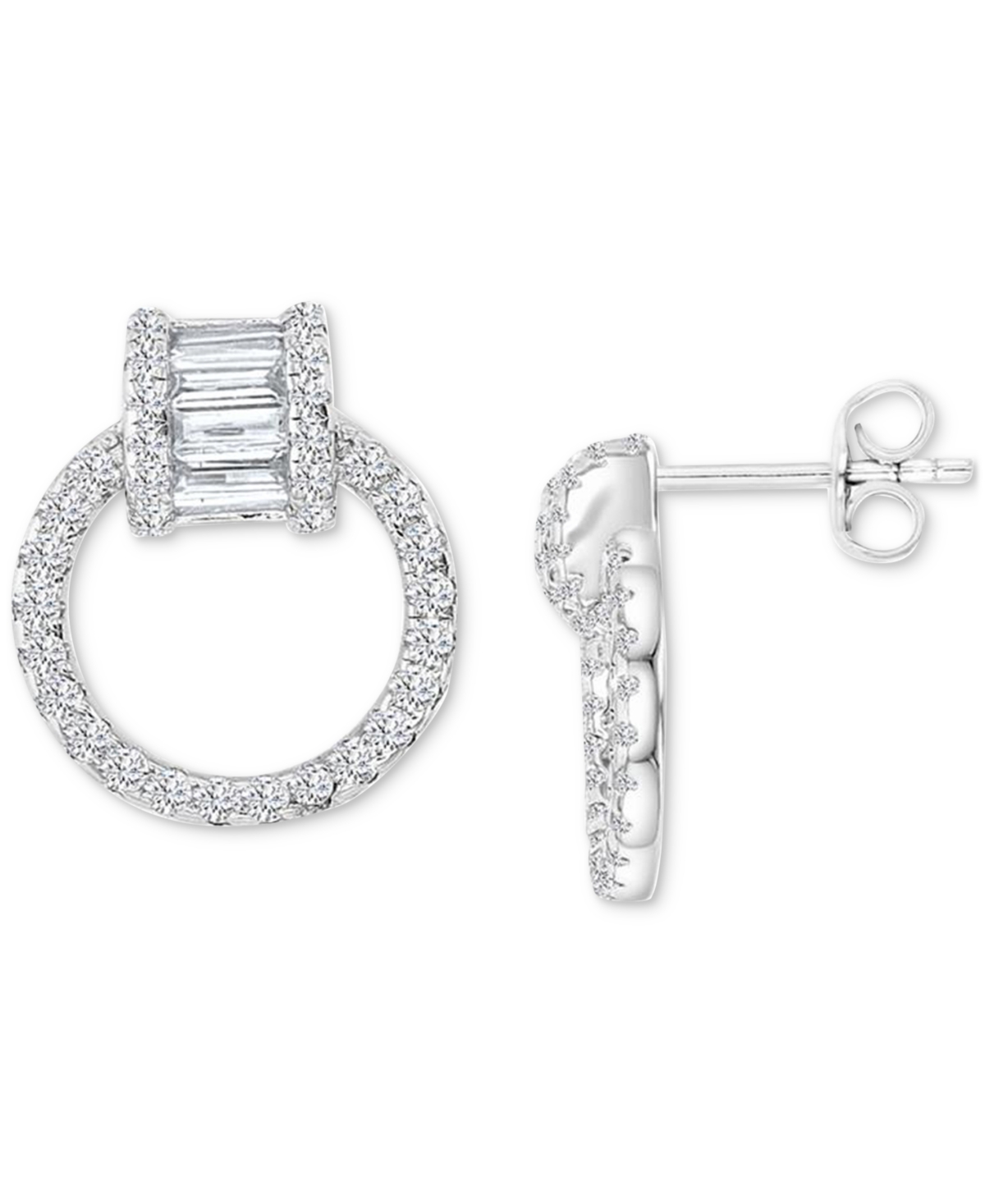 Macy's Cubic Zirconia Round & Baguette Doorknocker Drop Earrings In Silver
