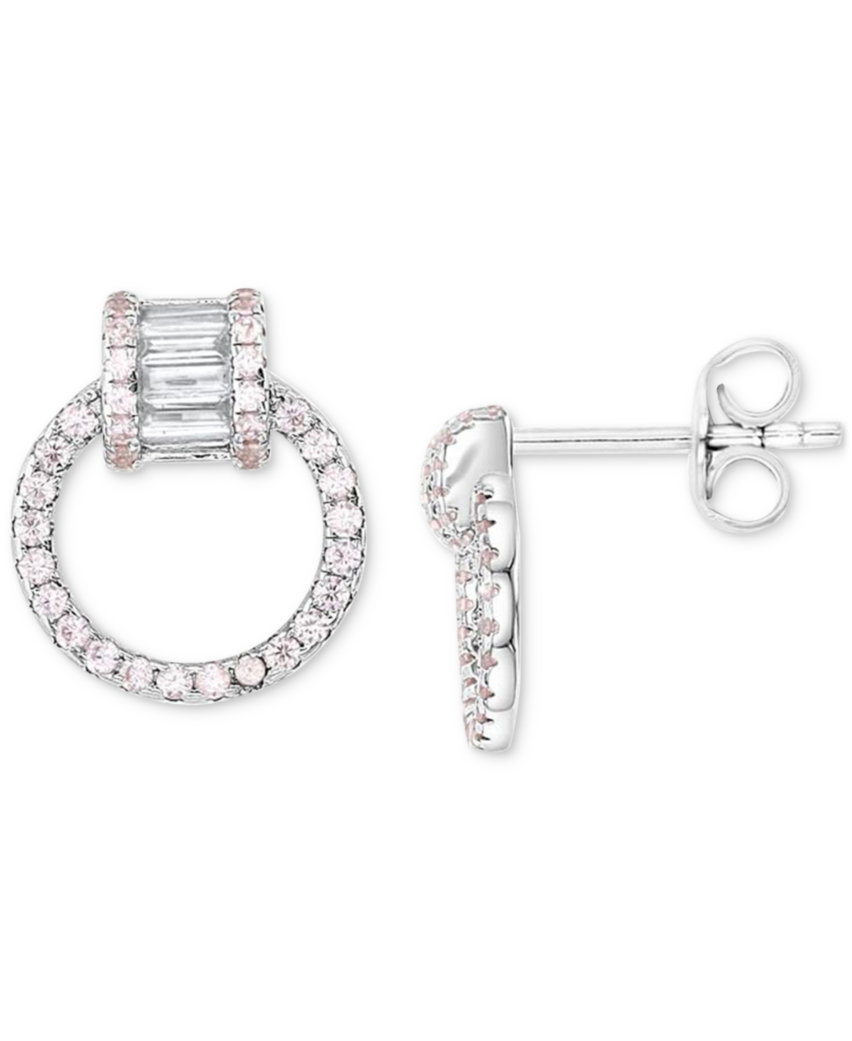 Shop Macy's Cubic Zirconia Round & Baguette Doorknocker Drop Earrings In Pink
