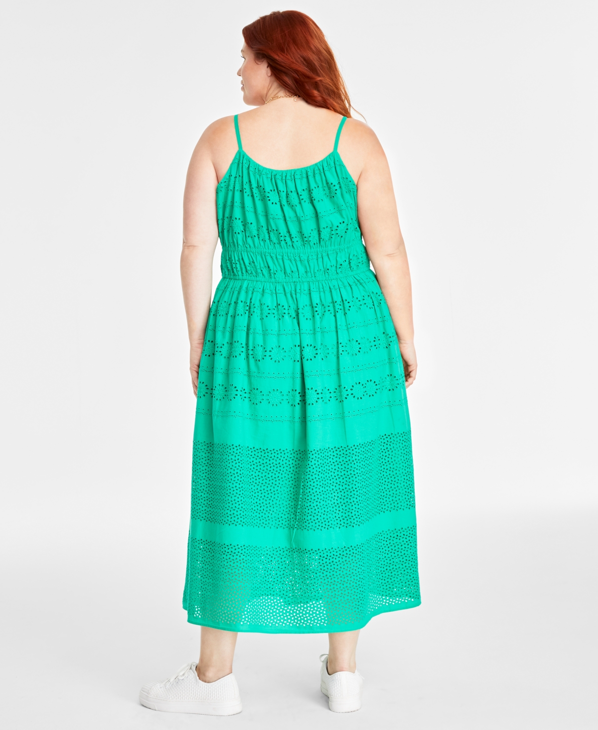 On 34th Trendy Plus Size Cotton Eyelet Smocked-Waist Dress, Created for Macy's