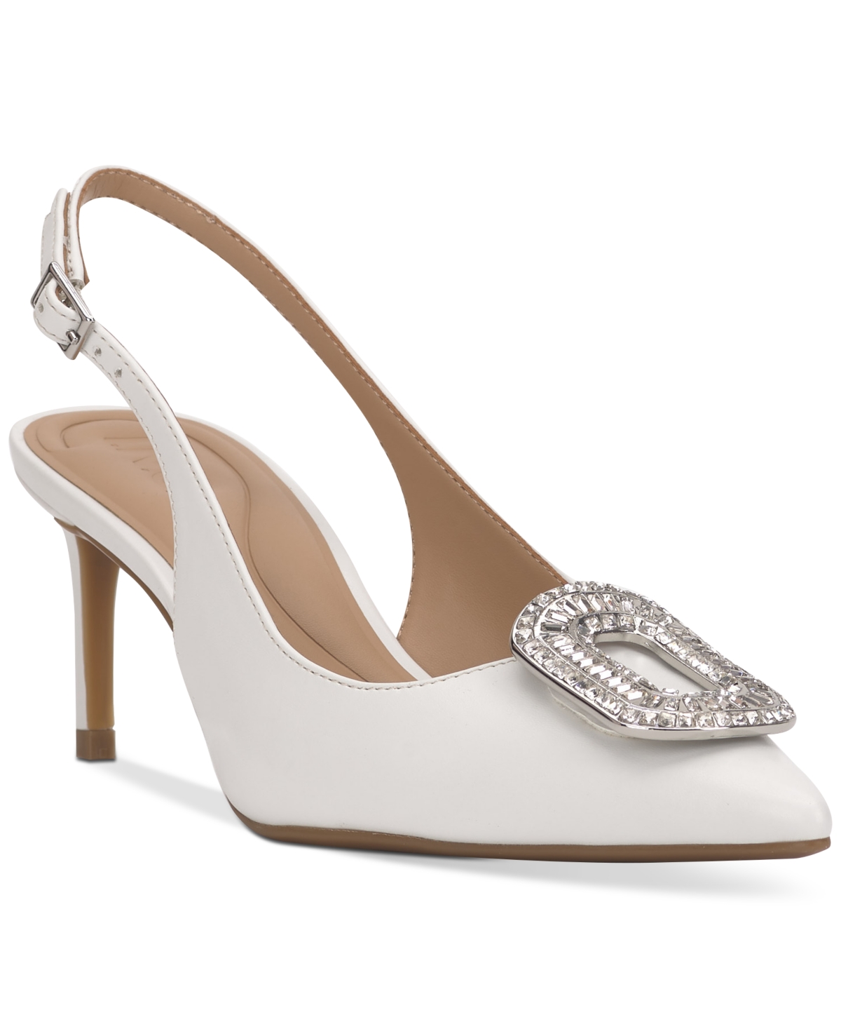 Gizi Embellished Slingback Pumps, Created for Macy's - White Smooth