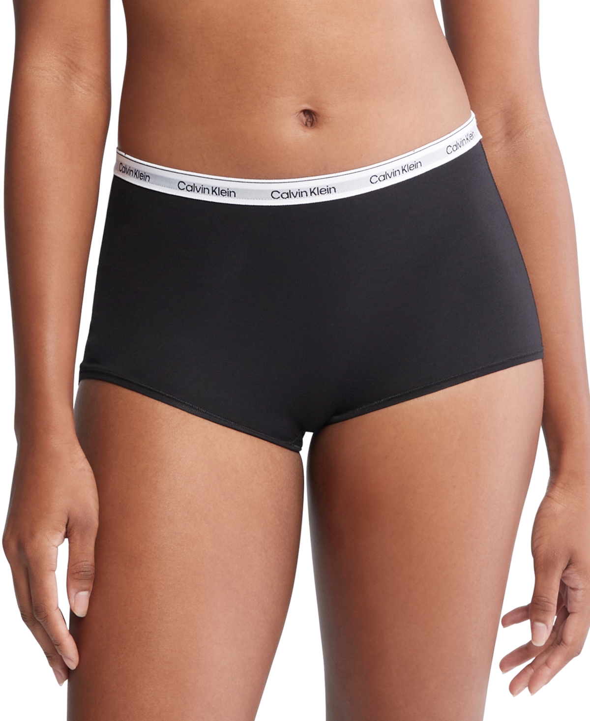 Shop Calvin Klein Women's Modern Logo Mid-rise Boyshort Underwear Qd5195 In Black