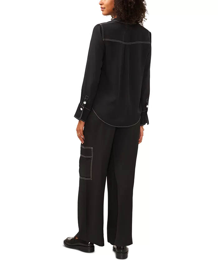 Women's Contrast Stitch Button Front Collared Top - thumbnail 9