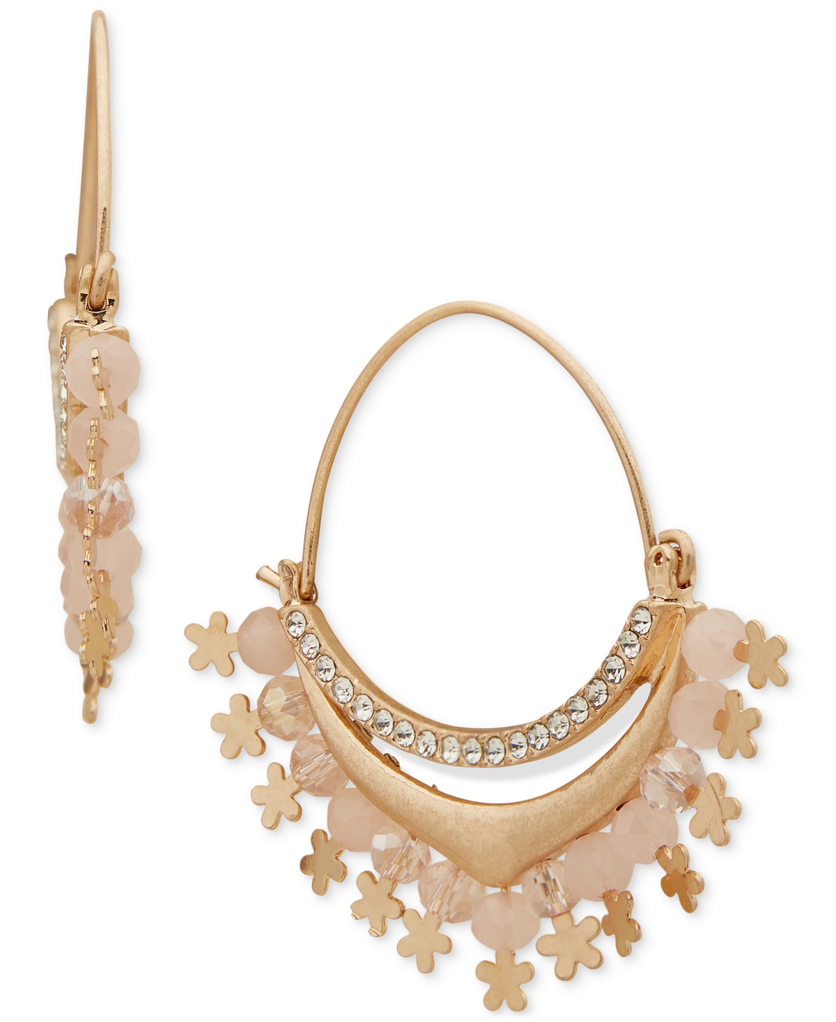Gold-Tone Pave & Shaky Bead Statement Hoop Earrings - Blush