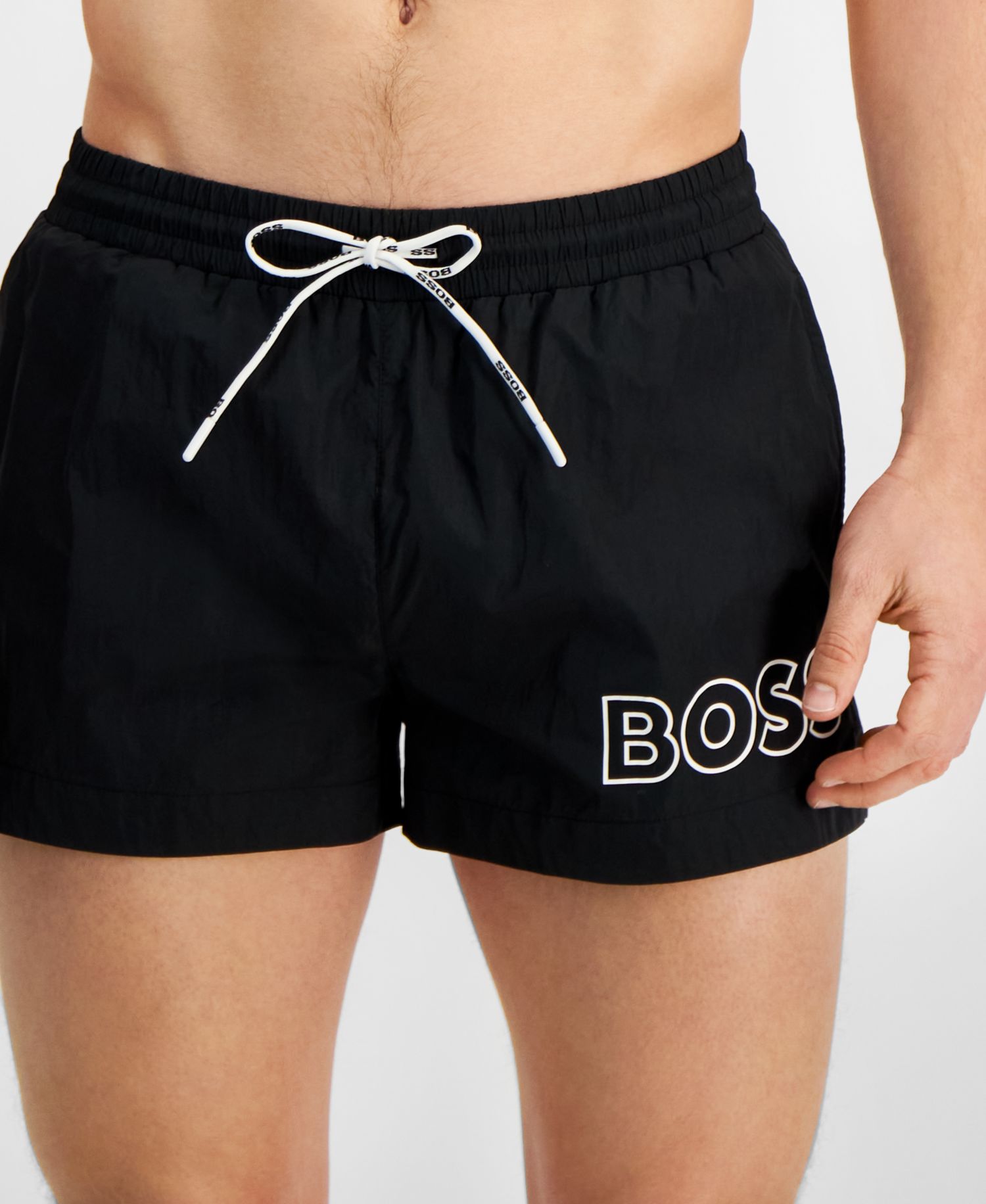 BOSS Men's Mooneye Outlined Logo Drawstring 3" Swim Trunks