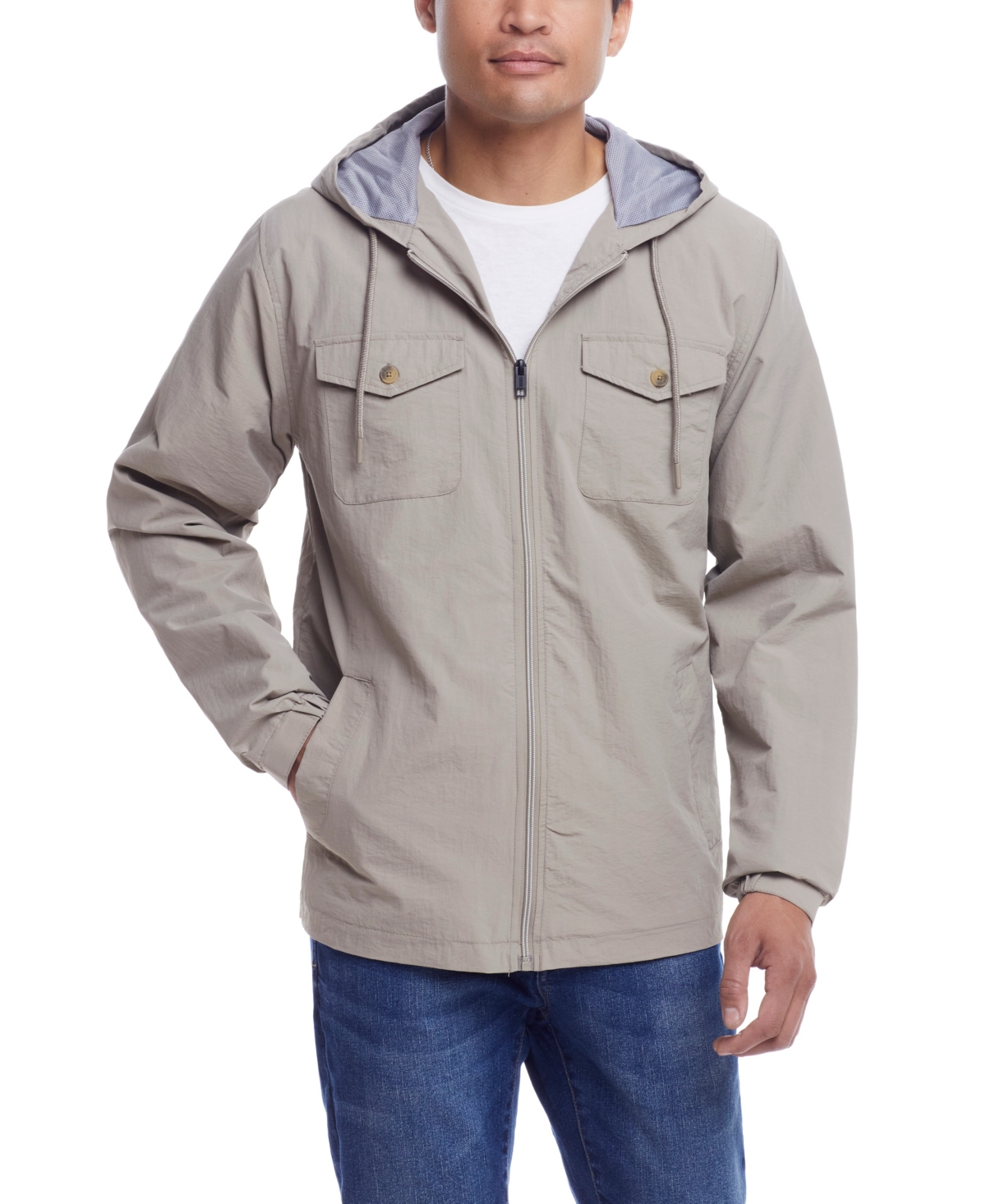 Men's Nylon Zip Front Hooded Jacket - Navy