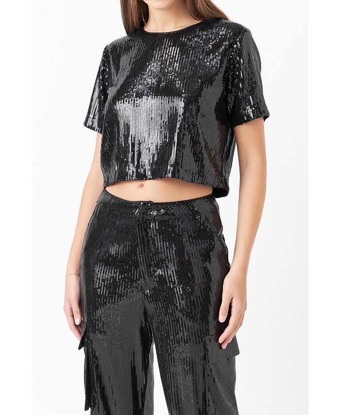 endless rose Women's Sequins Cropped Top Macy's