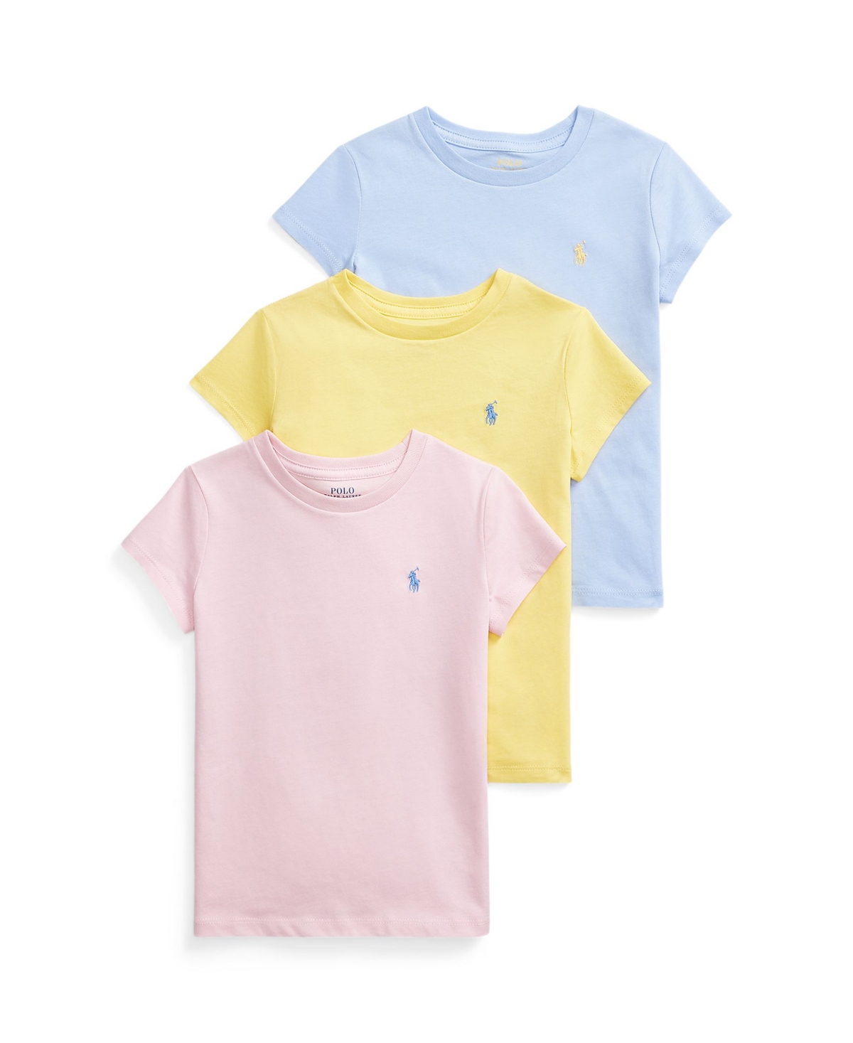 Polo Ralph Lauren Kids' Toddler And Little Girls Cotton Jersey Crewneck T-shirts, Pack Of 3 In Garpink,oasyell,bluhyac