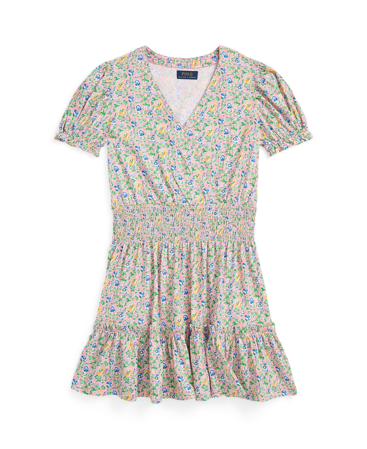 Polo Ralph Lauren Big Girls Floral Faux-Wrap Cotton Jersey Dress - Vista Blue