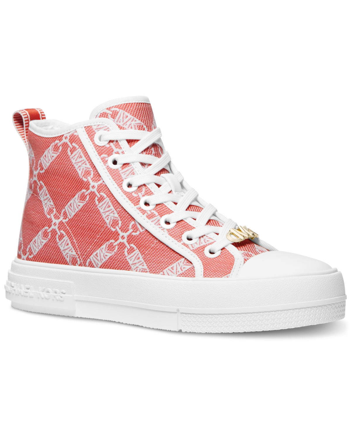 Shop Michael Kors Michael  Women's Evy High Top Sneakers In Optic White,spriced Coral