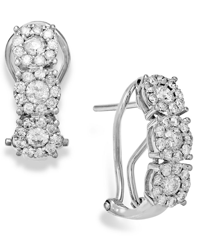 Diamond (1 ct. t.w.) Cluster Flower Huggie Earrings in 14k White Gold