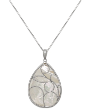 image of Caged Teardrop of Genuine White Mother of Pearl Pendant Set in Sterling Silver