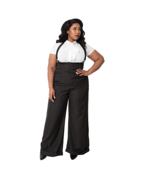 Женские брюки Unique Vintage Plus Size Thelma High Waist Suspender, цвет: Чёрный