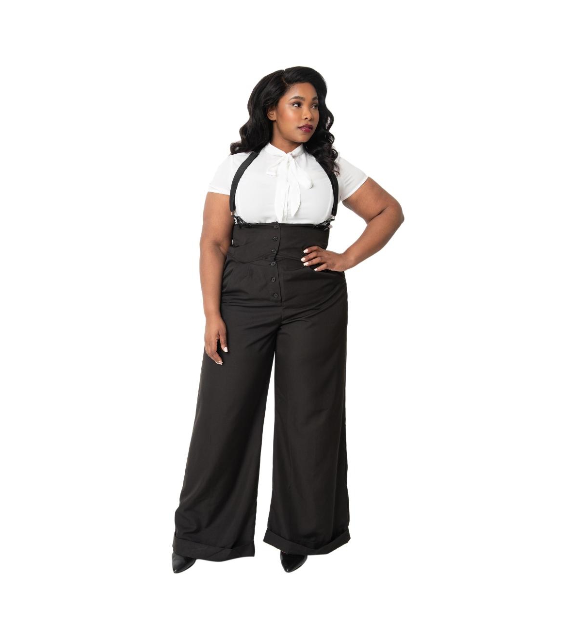 Unique Vintage Plus Size Thelma High Waist Suspender Pants