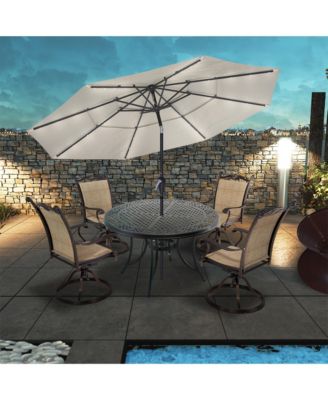 5-Piece Aluminum Outdoor Patio Dining Set with Swivel Armchairs, Brown