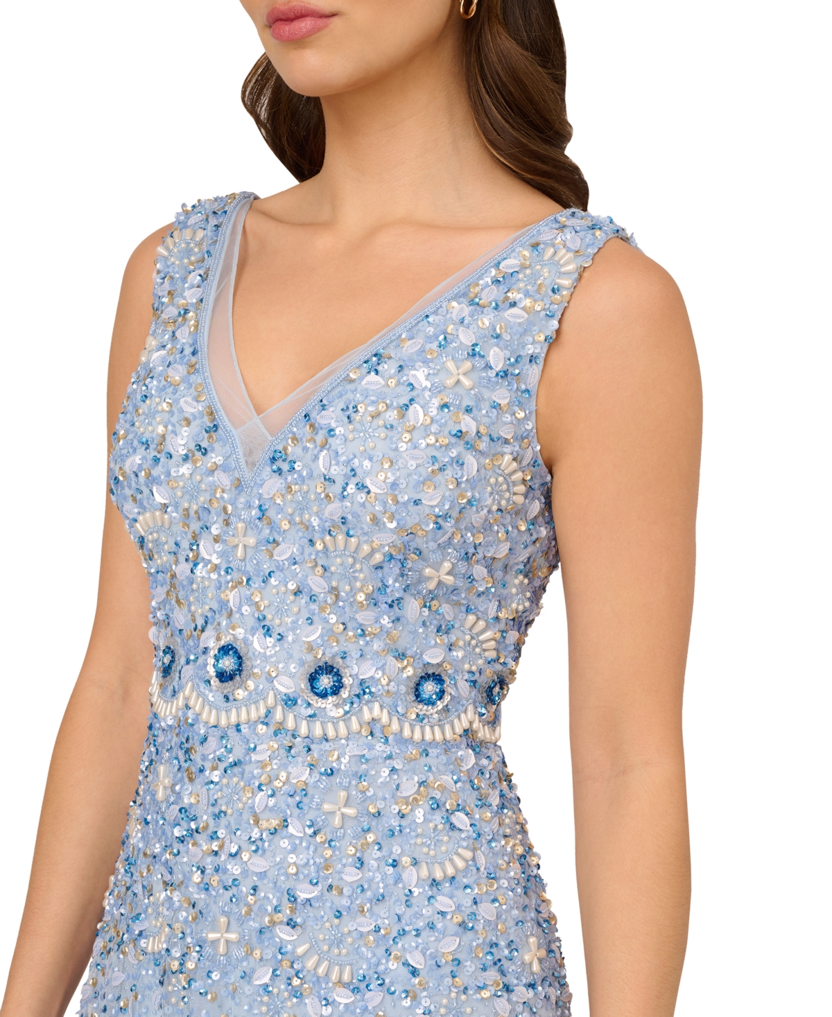 Shop Adrianna Papell Women's Embellished V-neck Dress In Elegant Sky
