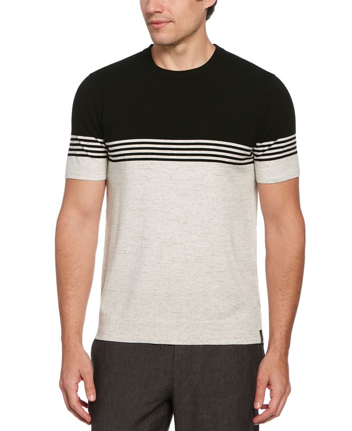Perry Ellis Men's Tech Knit Short Sleeve Crewneck Colorblocked Striped ...