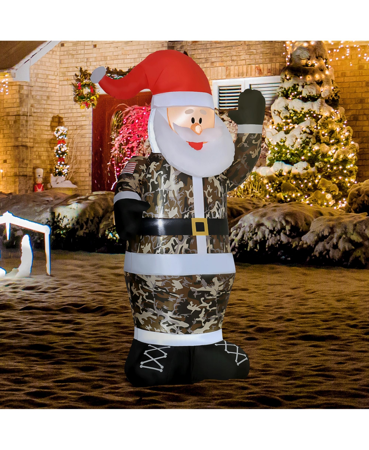 Homcom 8ft Lighted Military Camo Santa Claus Inflatable Yard Decor