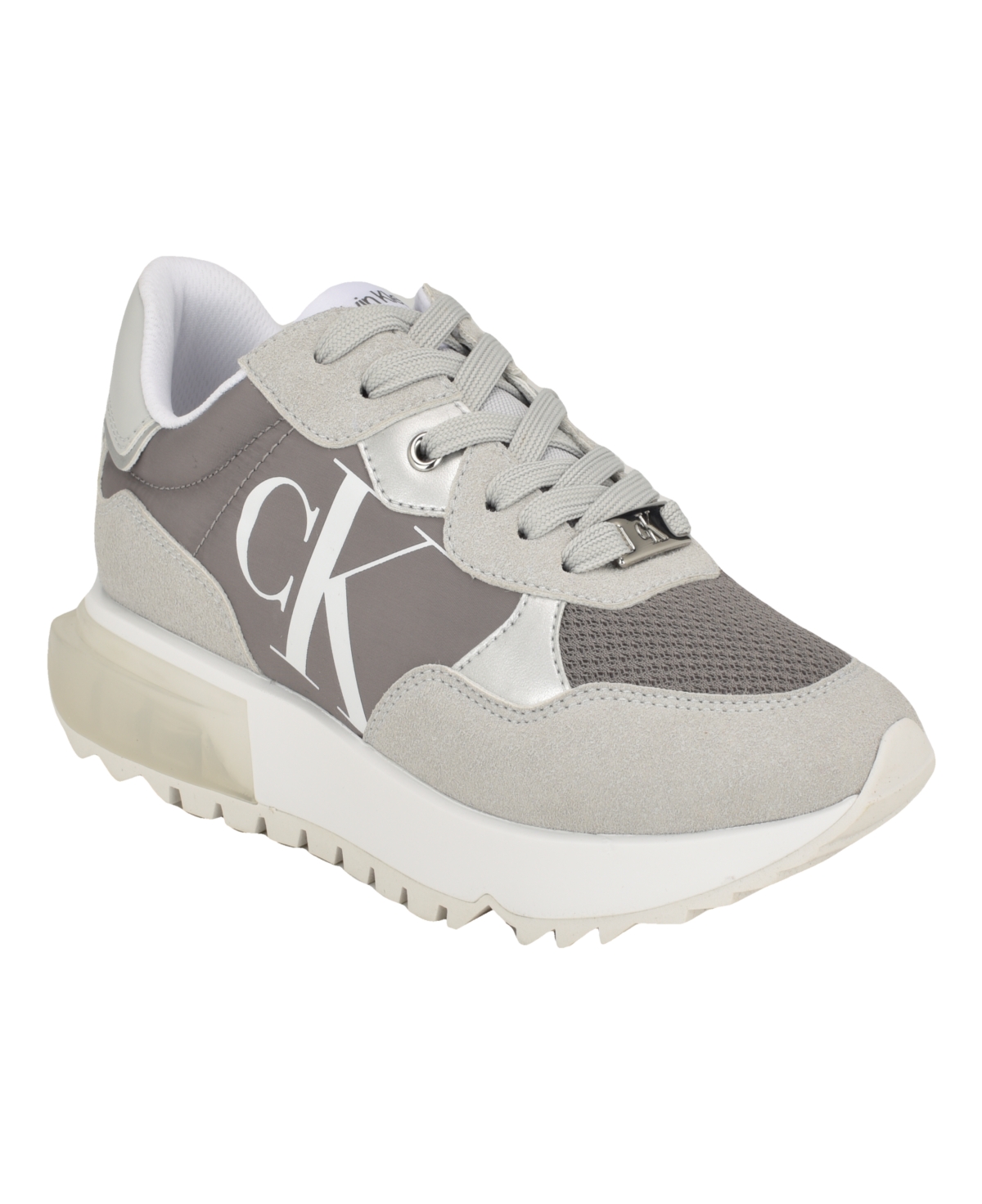Calvin Klein Women's Magalee Casual Logo Lace-Up Sneakers - Light Gray- Manmade, Textile