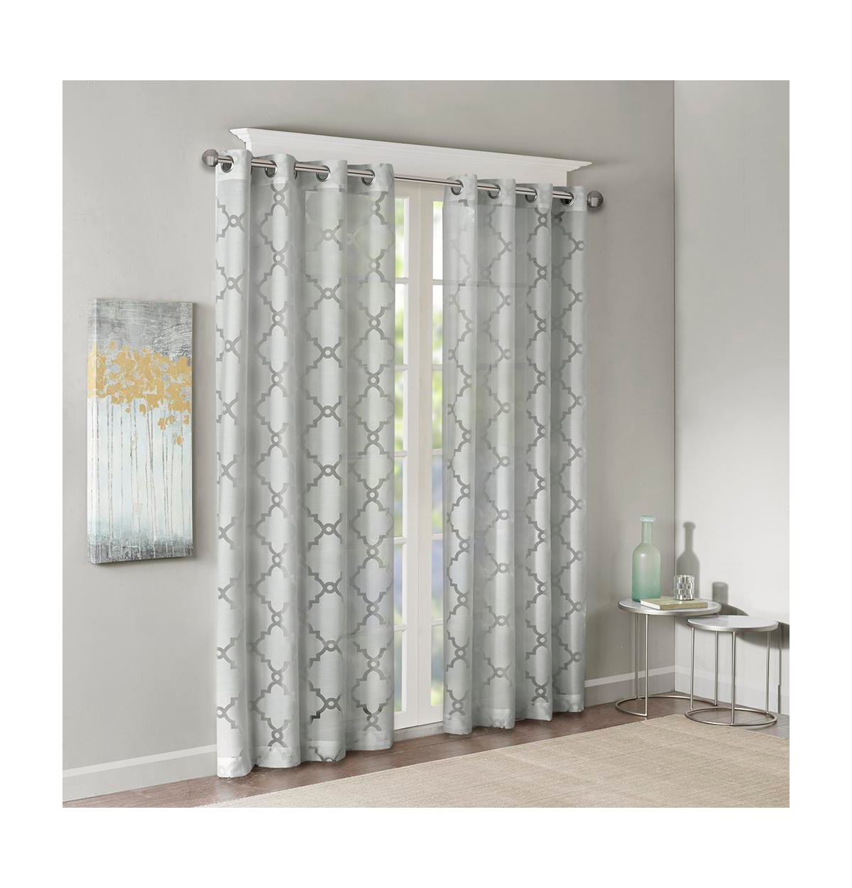 Eden Fretwork Burnout Sheer Window Curtain, grey sheer curtains 84 inches long Single Sheer Curtain Panel, Width 50 curtains sheer for Bedroom and Liv