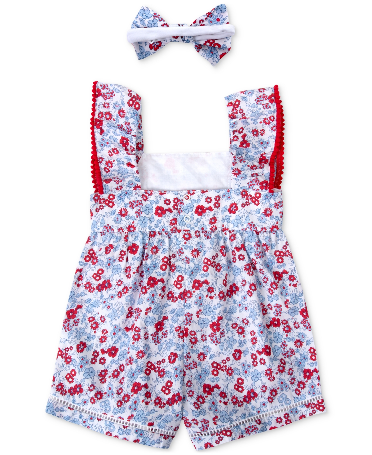 Shop Baby Essentials Baby Girls Cotton Floral-print Romper And Headband, 2 Piece Set In Navy