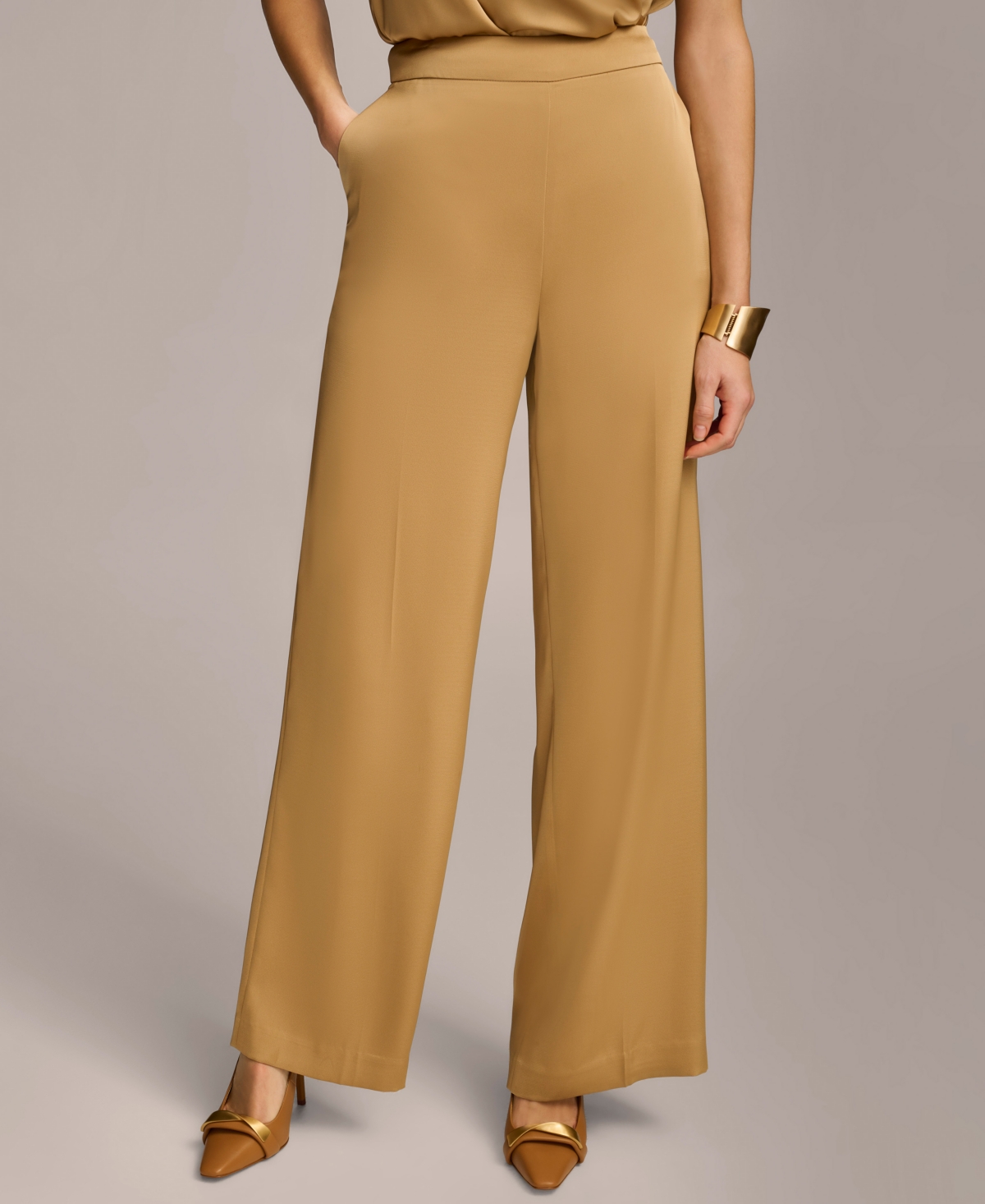 Women's Satin Wide-Leg Pants - Fawn