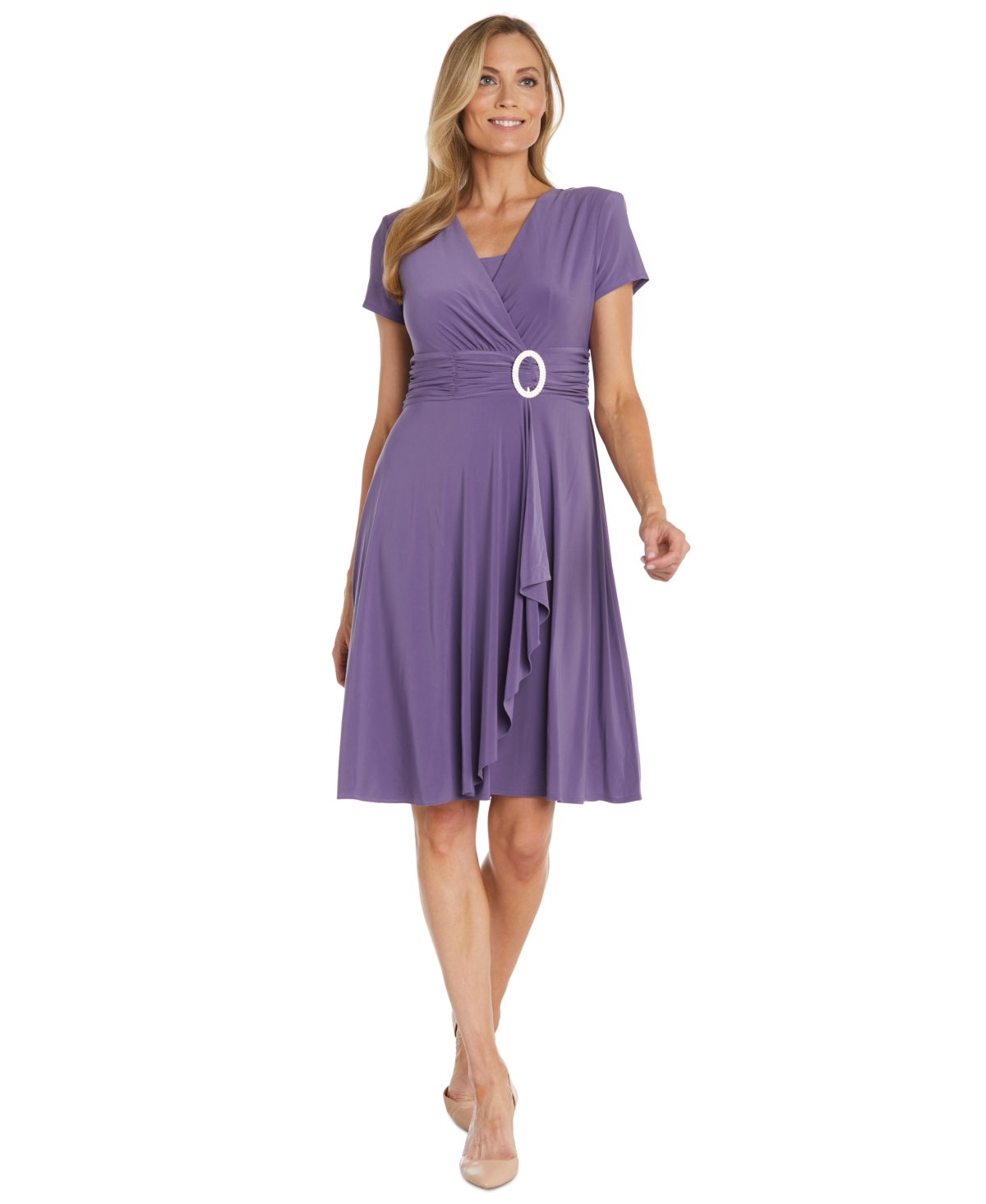 Shop R & M Richards R&m Richards Short-sleeve Faux-wrap Dress In Lavender